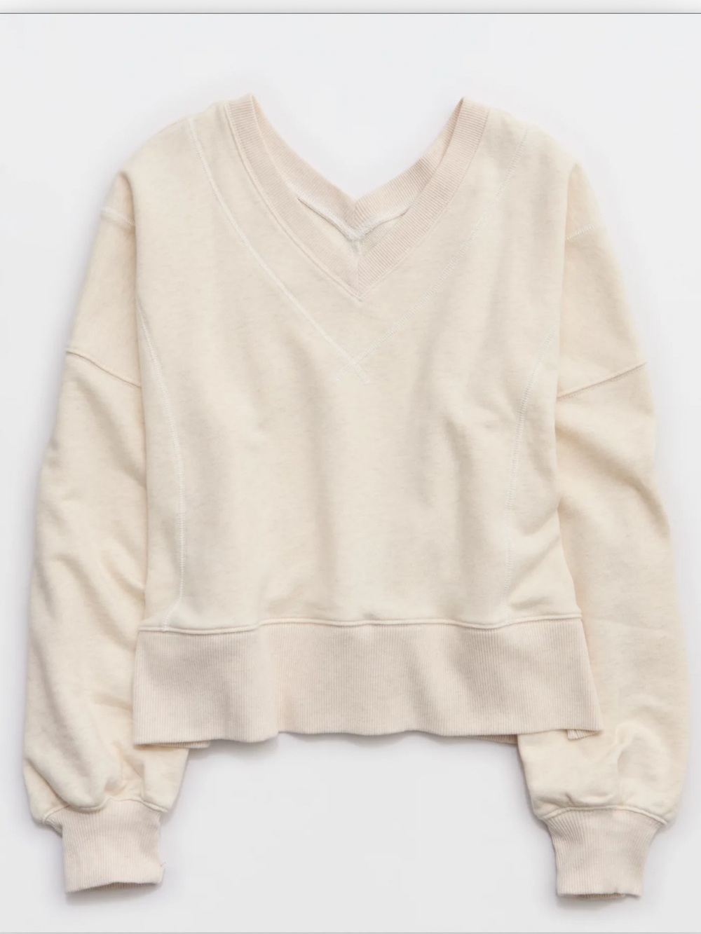 aerie Cream V-Neck Cropped Sweatshirt